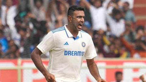 Ravichandran Ashwin in action during India Vs England 3rd test on February 18, 2024. 