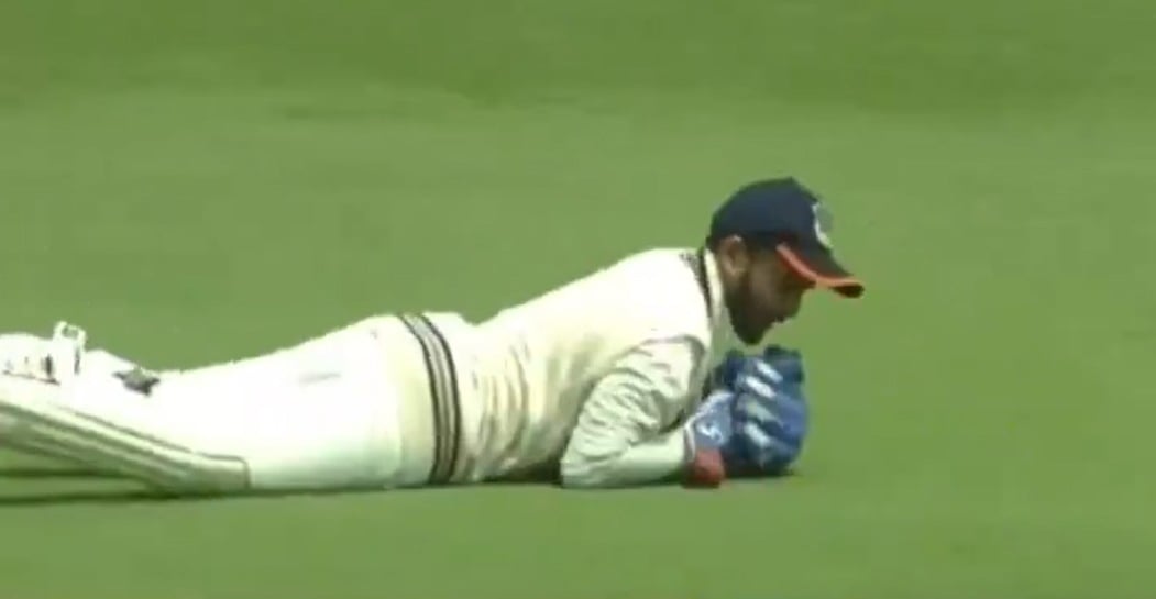 Screengrab : The ball rolled out of wicketkeeper Aaradhya Yadav’s gloves before he could complete the catch.