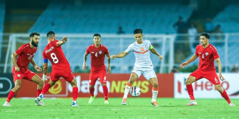 AIFF : India captain Sunil Chhetri in action against Afghanistan.