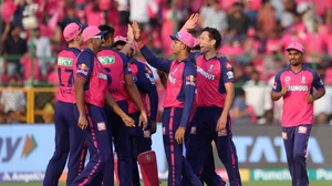 AP Photo/Pankaj Nangia : Rajasthan Royals' Trent Boult, second right, celebrates with teammates after the dismissal of Lucknow Super Giants' Quinton de Kock during the Indian Premier League match in Jaipur.