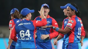 Photo: X/ @wplt20 : Delhi Capitals players celebrating the wicket of Gujarat Giants in WPL 2024.