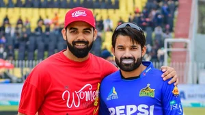 (Photo: X|Multan Sultans)  : Multan Sultans and Islamabad United captains, Shadab Khan (left) and Mohammad Rizwan ahead of the 2024 Pakistan Super League final match. 
