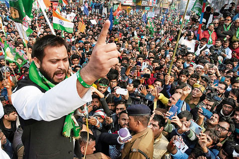 The Yadavs: Tejashwi Yadav addresses a rally in Patna