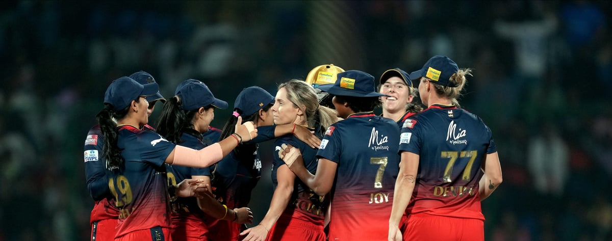 PTI : Royal Challengers Bangalore players celebrate wicket of Delhi Capitals' Shafali Verma during the Women's Premier League 2024 final match at the Arun Jaitley Stadium in New Delhi on March 17, 2024.