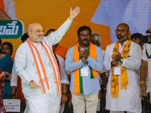 PTI : Hyderabad: Union Home Minister Amit Shah during a meeting of BJP polling booth workers, ahead of the Lok Sabha elections, in Hyderabad, Tuesday, March 12, 2024. 