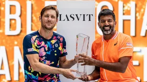 X/Miami Open : Rohan Bopanna (right) and Matthew Ebden pose with the Miami Open 2024 trophy after winning the men's doubles final against Ivan Dodig and Austin Krajicek in Florida on Sunday (March 31).