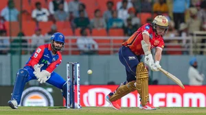 PTI Photo/Arun Sharma : Punjab Kings' batter Sam Curran in action during the Indian Premier League (IPL) 2024 T20 cricket match between Delhi Capitals and Punjab Kings, at Maharaja Yadavindra Singh International Cricket Stadium.