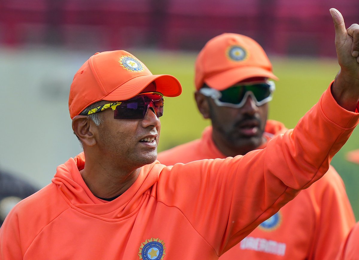 PTI : India's head coach Rahul Dravid during a training session ahead of the fifth Test cricket match against England in Dharamshala on March 6, 2024. India won and claimed the series 4-1.