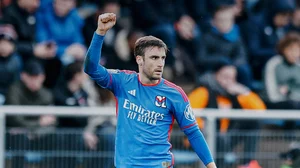 (Photo: X|Ligue 1 English)  : Lyon's Nico Tagliafico in action at the French League match against Lorient on March 9, Saturday 2024. 