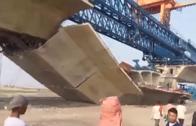 The incident took place when a slab of an under-construction bridge being built over the Kosi river collapsed - Screen grab from video posted on X/ANI