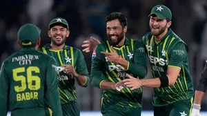 AP : Pakistan's Mohammad Amir, second right, celebrates with teammates after taking the wicket of New Zealand's Tim Robinson during the second T20I in Rawalpindi on April 20, 2024.