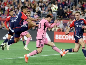 Photo: AP : Lionel Messi (centre) in action during Inter Miami's Major League Soccer game against New England Revolution in Foxborough, Mass. 