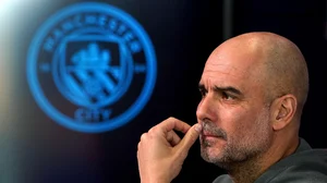File : Manchester City manager Pep Guardiola during a press conference at the City Football Acadamy, Manchester.