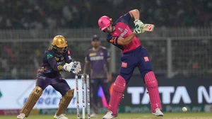 AP/Bikas Das : Jos Buttler was batting at 42 off 34 balls at one stage in the Rajasthan Royals vs Kolkata Knight Riders game of Indian Premier League 2024, in Kolkata on April 16.