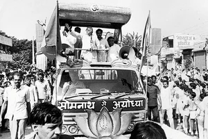 Photo: HT : The Yatra Politics: Advani started his rath yatra from Somnath to 
Ayodhya on September 25, 1990