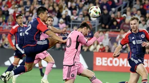 AP : Lionel Messi (centre) in action during Inter Miami's Major League Soccer game against New England Revolution in Foxborough, Mass. 