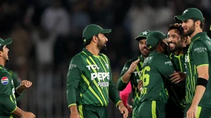 X | Pakistan Cricket : Pakistan national cricket team in action during the second T20I match against New Zealand on April 20, 2024. 