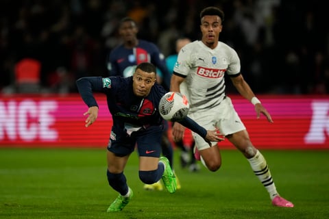 Paris Saint-Germain's Kylian Mbappe running for the ball against Stade Rennes in the semi-final clash of Coupe de France.