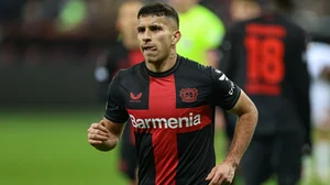 Gustavo Puerta in action for Bayer Leverkusen