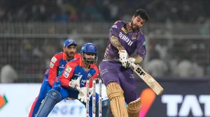 AP Photo/Bikas Das : Kolkata Knight Riders' Venkatesh Iyer plays a shot during the Indian Premier League cricket match between Delhi Capitals and Kolkata Knight Riders in Kolkata.