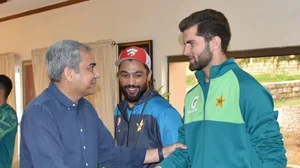 X/Pakistan Cricket : Pakistan Cricket Board chairman Mohsin Naqvi (left) met outgoing T20I captain Shaheen Shah Afridi (right) at the national team's training camp in Kakul, Abbottabad on Monday (April 1, 2024).