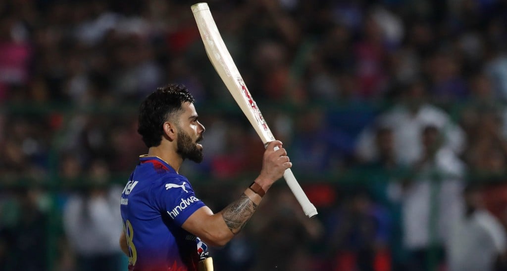 AP : Royal Challengers Bengaluru's Virat Kohli acknowledges the crowd as he walks off the field unbeaten scoring a century at the end of their innings in the Indian Premier League cricket match between Rajasthan Royals and Royal Challengers Bangaluru in Jaipur, India, Saturday, April 6, 2024.