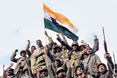 Indian soldiers after winning a battle during the Kargil war