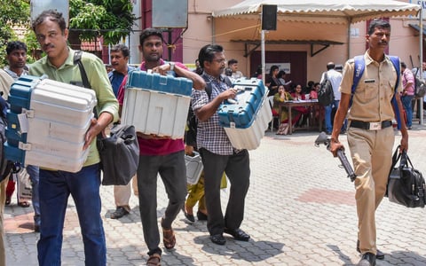 Polling officials leave for their respective polling stations ahead of the 2nd phase of Lok Sabha elections, in Kochi, Thursday, April 25, 2024.