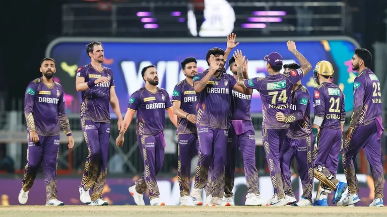 Kolkata Knight Riders celebrate a Sunrisers Hyderabad wicket in the IPL 2024 final in Chennai. - BCCI/IPL