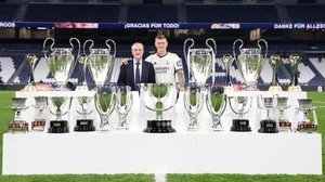 Photo: X/ @realmadriden : Toni Kroos with all 22 trophies he won with Real Madrid in the last 10 years.