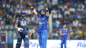 BCCI  : Mumbai Indians' skipper Hardik Pandya in action during match 67 against Luck Super Giants on May 17, Friday 2024 at the Wankhede Stadium, Mumbai. 