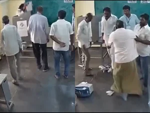 X : The YSRCP MLA was seen hurling the EVM to the ground. 