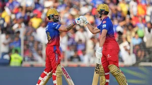 AP/Ajit Solanki : Virat Kohli and Will Jacks at the crease for Royal Challengers Bengaluru during their Indian Premier League 2024 match against Gujarat Titans.