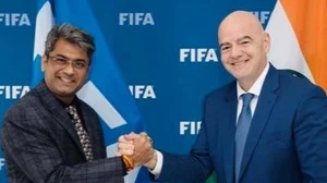 X (Kalyan Chaubey) : Kalyan Chaubey, seen here with FIFA president Gianni Infantino, said his committee will prepare a roadmap for Indian football in 100 days from now.