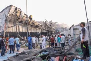 PTI : Visuals from the scene of the fire tragedy at Rajkot's TRP Game Zone | 