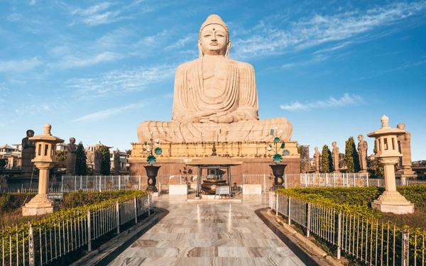 Behold the awe-inspiring beauty of the Buddha statue in India, a symbol of peace and enlightenment.