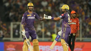 AP Photo/Ajit Solanki : Kolkata Knight Riders' Venkatesh Iyer, left, and captain Shreyas Iyer celebrate scoring runs during the Indian Premier League qualifier cricket match between Kolkata Knight Riders and Sunrisers Hyderabad in Ahmedabad.