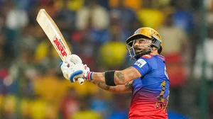 PTI/Shailendra Bhojak : Virat Kohli in action against CSK at the M Chinnaswamy Stadium on Saturday.