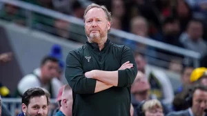Head coach Mike Budenholzer of the Milwaukee Bucks looks on in the second quarter against the Indiana Pacers at Gainbridge Fieldhouse on March 29, 2023 in Indianapolis, Indiana.