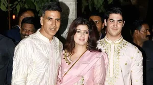 X : Akshay Kumar with wife Twinkle Khanna and son Aarav