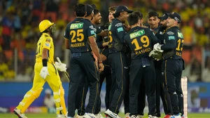 AP : GT vs CSK: Gujarat Titans players celebrate a Chennai Super Kings wicket in Ahmedabad on Friday.