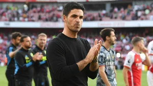 Mikel Arteta addressed the crowd following the final game of the season.