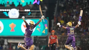 AP Photo/Mahesh Kumar A. : Kolkata Knight Riders' captain Shreyas Iyer, left, with teammate Venkatesh Iyer celebrate after wining against Sunrisers Hyderabad during the Indian Premier League cricket final match in Chennai.