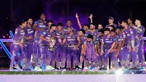 BCCI  : Kolkata Knight Riders celebrate on the victory stage of the 2024 Indian Premier League. 