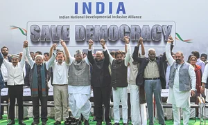 Getty Images : INDIA bloc leaders at Jantar Mantar, Delhi