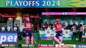 Photo: BCCI/IPL : Yashasvi Jaiswal (right) and Tom Kohler-Cadmore before opening the batting for Rajasthan Royals against Sunrisers Hyderabad in the Indian Premier League 2024, Qualifier 2 match.