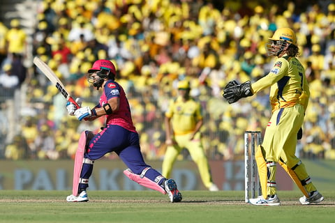 Riyan Parag plays a shot