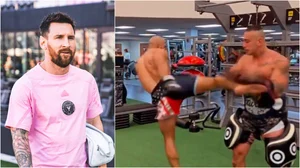 X/@M10Updates,Intermiamicf : Lionel Messi on left and his bodyguard's training video