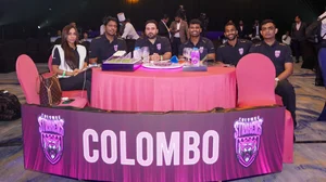 Photo: Special Arrangement : Colombo Strikers owners along with Thisara Perera and support staff.