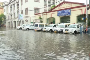 | Photo: PTI : Waterlogged road in Kolkata